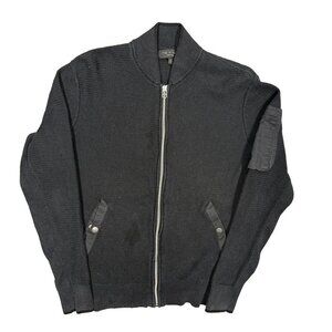 Rag & Bone ZIp Up Waffle-Knit Sweater Cotton Hemp Black Medium